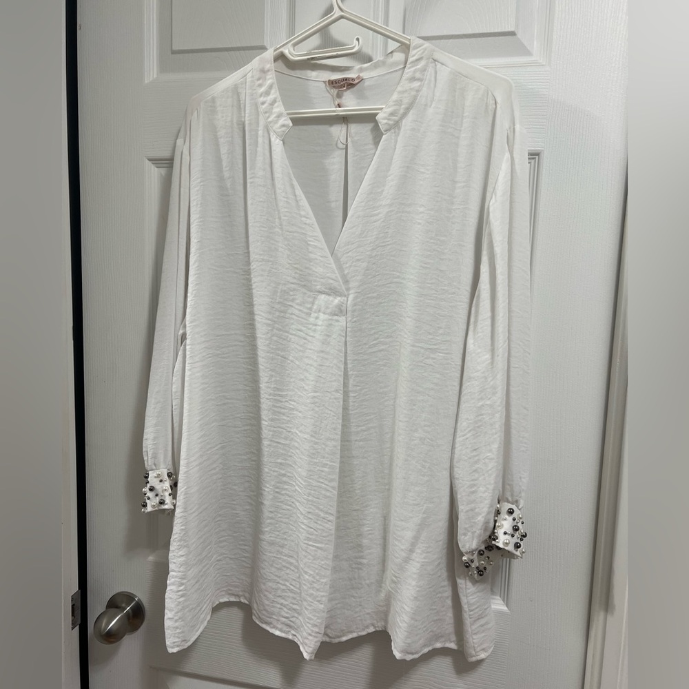 Sheer white blouse with pearl details